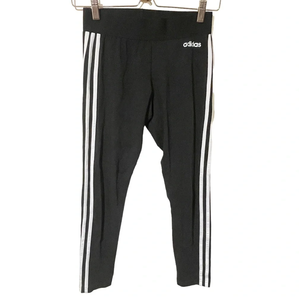 Adidas Size Small Black White‎ Three 3 Striped Pull on Athletic Leggings